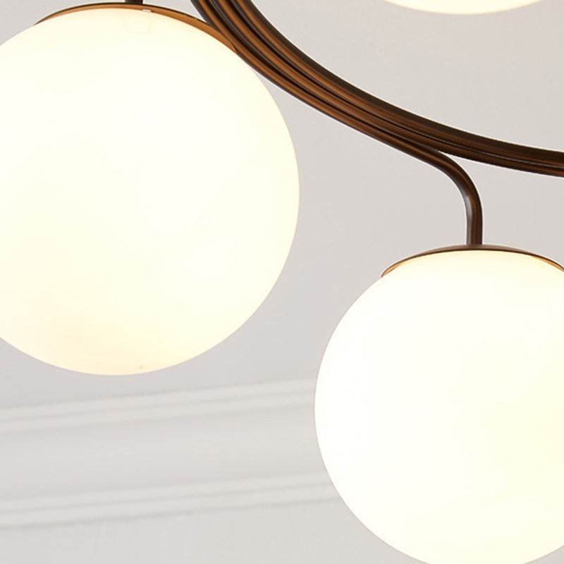 Nordic Dome Orb Glass Chandelier - Iron & Wood 3/5 Light for Dining Room