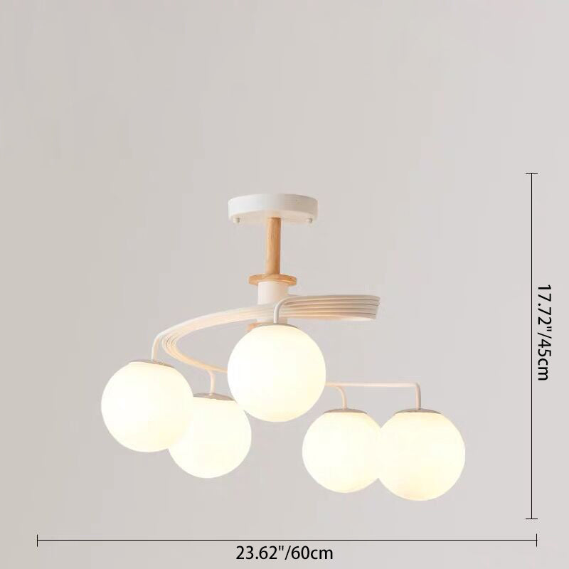 Nordic Dome Orb Glass Chandelier - Iron & Wood 3/5 Light for Dining Room