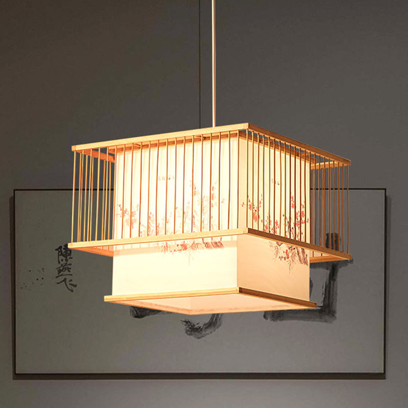 Elegant Japanese Square Bamboo PVC Chandelier for Dining Room Lighting
