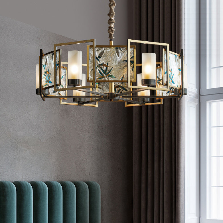 Vintage Multicolor Enamel Dome Chandelier Light Fixture for Dining Room