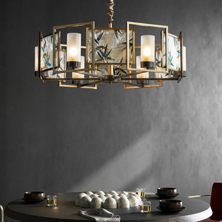 Vintage Multicolor Enamel Dome Chandelier Light Fixture for Dining Room