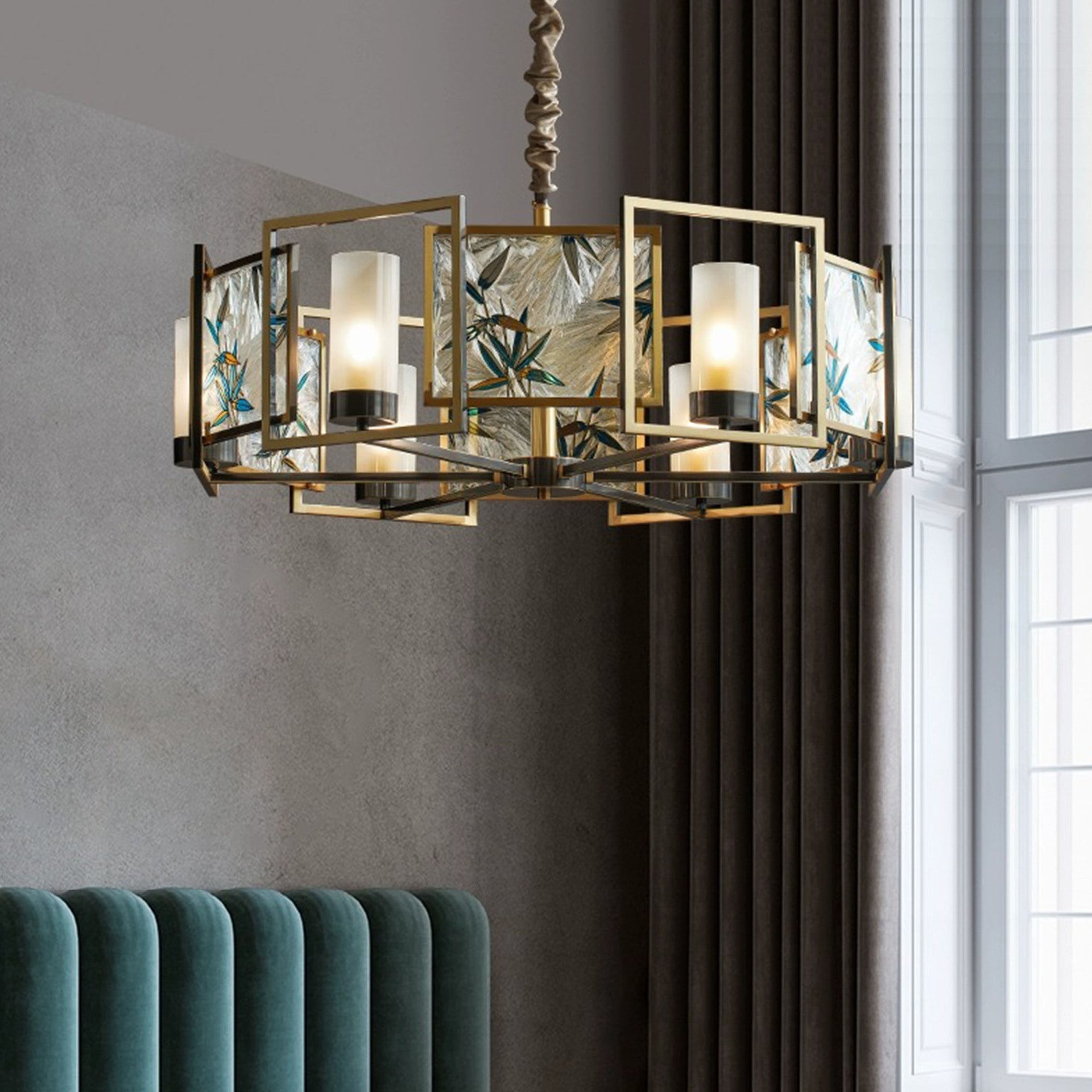 Vintage Multicolor Enamel Dome Chandelier Light Fixture for Dining Room