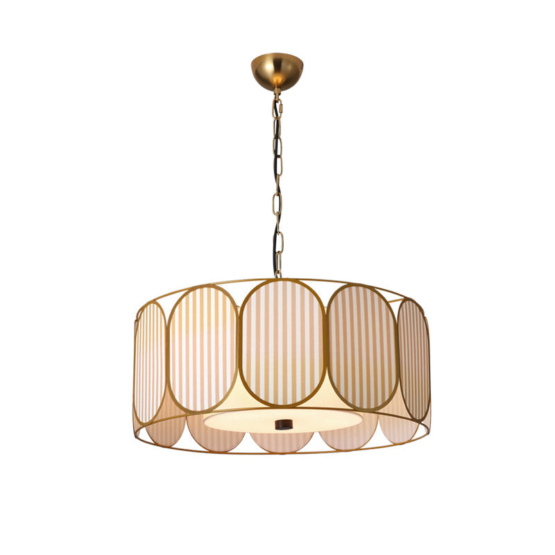 Vintage Floral Fabric 5-Light Chandelier in Striped Design for Living Room