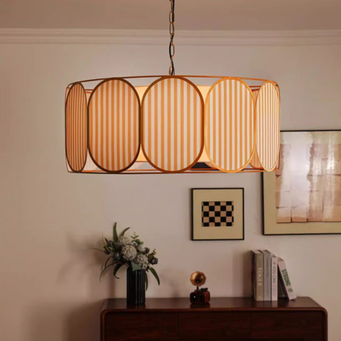 Vintage Floral Fabric 5-Light Chandelier in Striped Design for Living Room