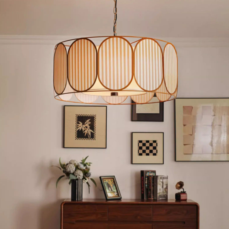 Vintage Floral Fabric 5-Light Chandelier in Striped Design for Living Room