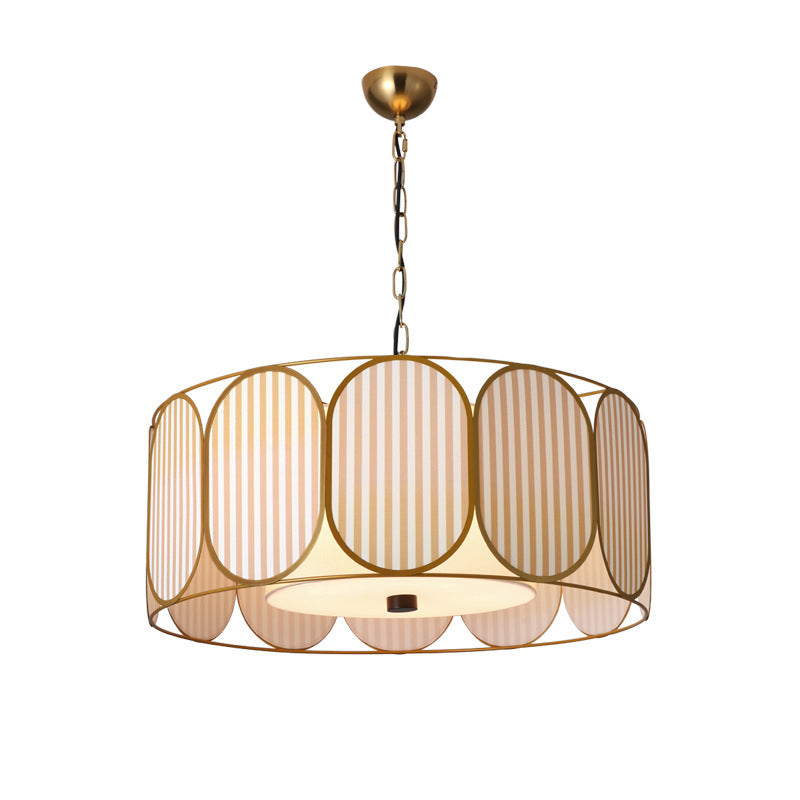 Vintage Floral Fabric 5-Light Chandelier in Striped Design for Living Room