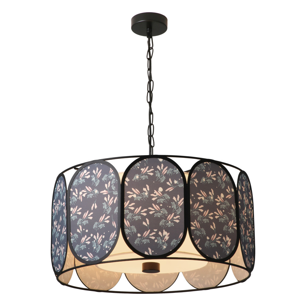 Vintage Floral Fabric 5-Light Chandelier in Striped Design for Living Room
