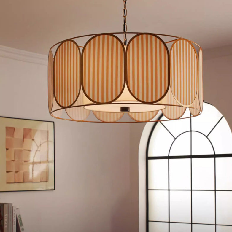 Vintage Floral Fabric 5-Light Chandelier in Striped Design for Living Room