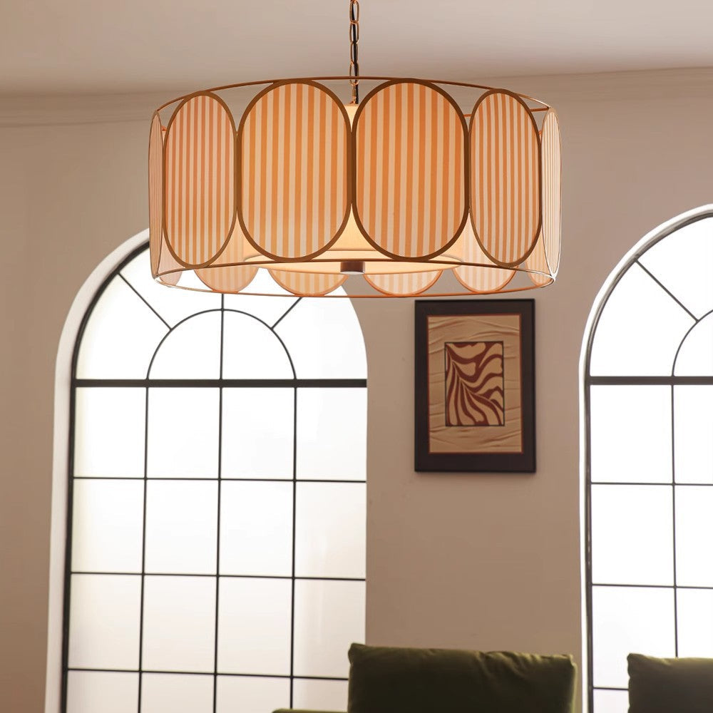 Vintage Floral Fabric 5-Light Chandelier in Striped Design for Living Room
