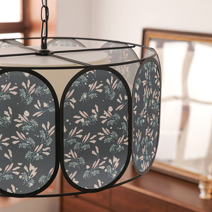 Vintage Floral Fabric 5-Light Chandelier in Striped Design for Living Room