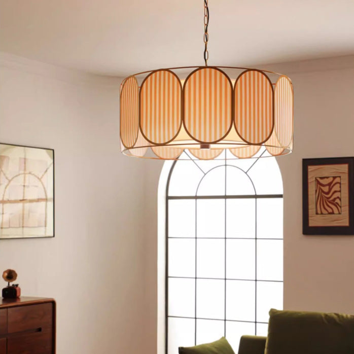 Vintage Floral Fabric 5-Light Chandelier in Striped Design for Living Room