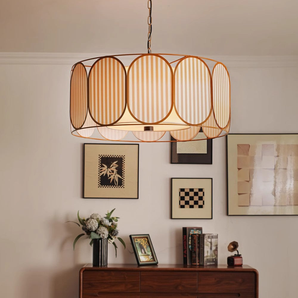Vintage Floral Fabric 5-Light Chandelier in Striped Design for Living Room