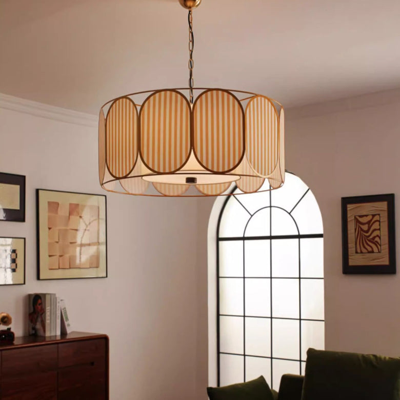 Vintage Floral Fabric 5-Light Chandelier in Striped Design for Living Room