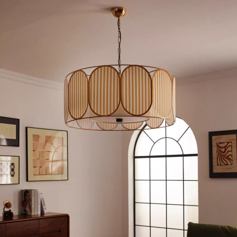 Vintage Floral Fabric 5-Light Chandelier in Striped Design for Living Room