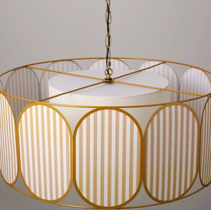 Vintage Floral Fabric 5-Light Chandelier in Striped Design for Living Room