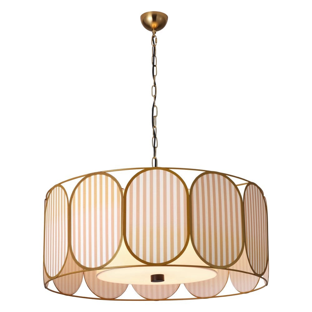 Vintage Floral Fabric 5-Light Chandelier in Striped Design for Living Room