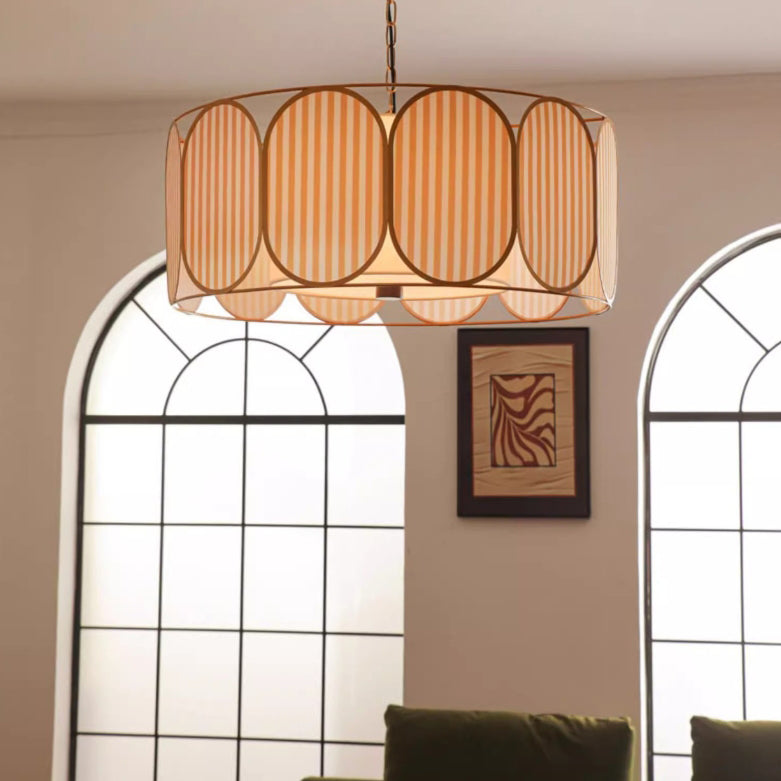Vintage Floral Fabric 5-Light Chandelier in Striped Design for Living Room