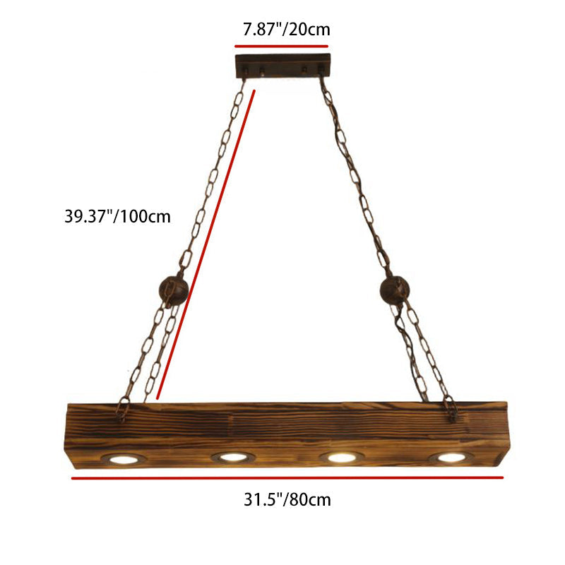 Rustic Industrial Style Rectangular Iron & Wood LED Chandelier for Dining Room