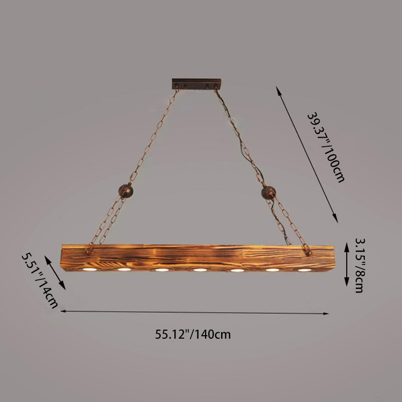 Rustic Industrial Style Rectangular Iron & Wood LED Chandelier for Dining Room