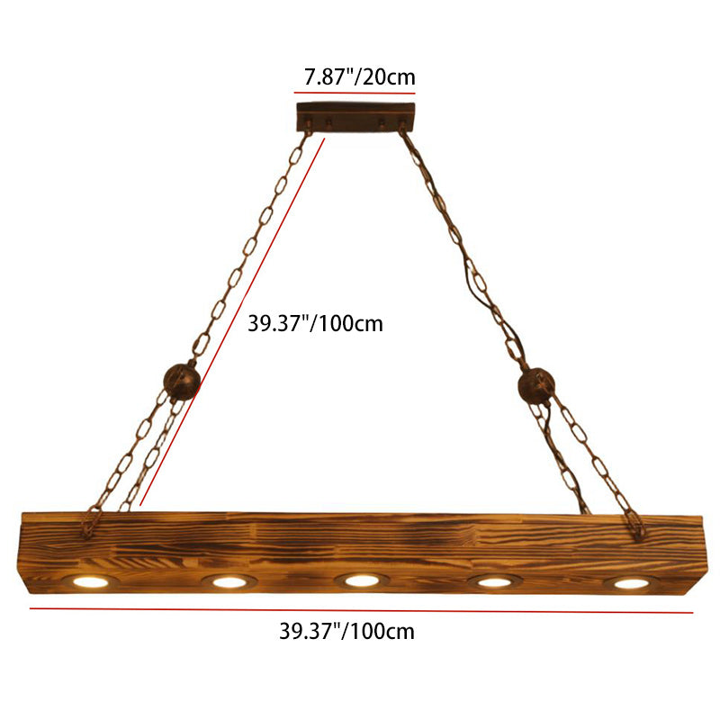 Rustic Industrial Style Rectangular Iron & Wood LED Chandelier for Dining Room