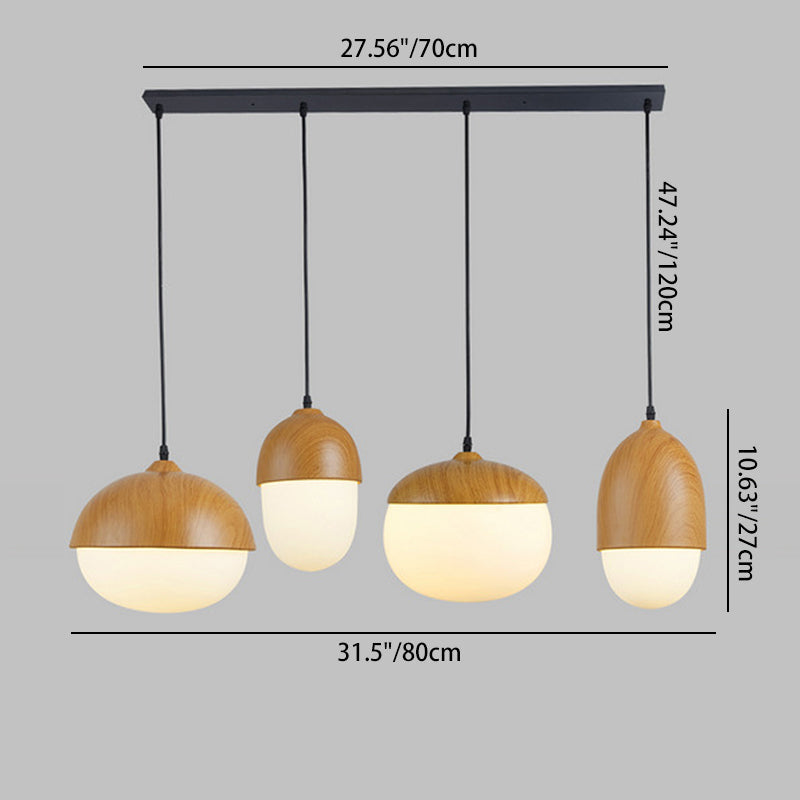 Scandinavian Nut Glass & Iron 4-Light Island Chandelier for Bedroom