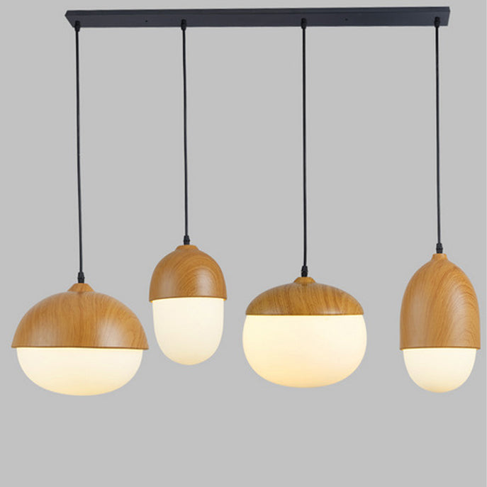 Scandinavian Nut Glass & Iron 4-Light Island Chandelier for Bedroom