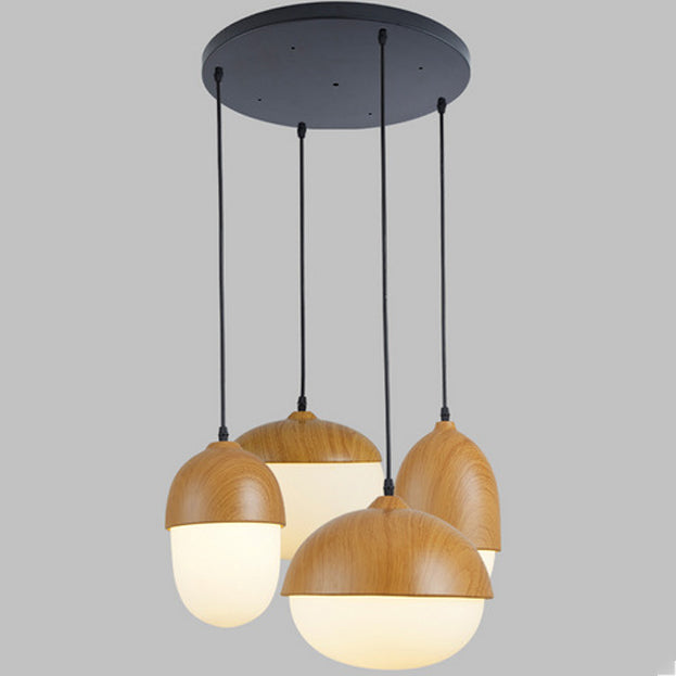 Scandinavian Nut Glass & Iron 4-Light Island Chandelier for Bedroom