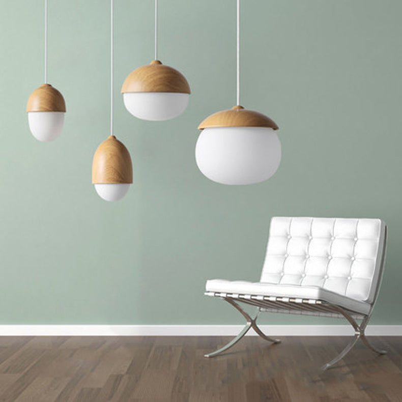 Scandinavian Nut Glass & Iron 4-Light Island Chandelier for Bedroom