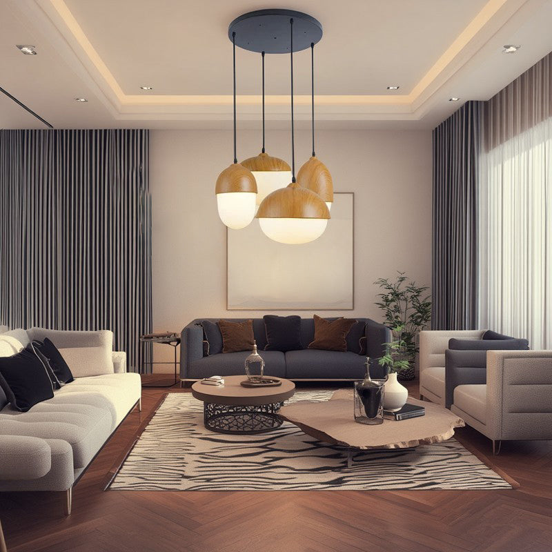 Scandinavian Nut Glass & Iron 4-Light Island Chandelier for Bedroom