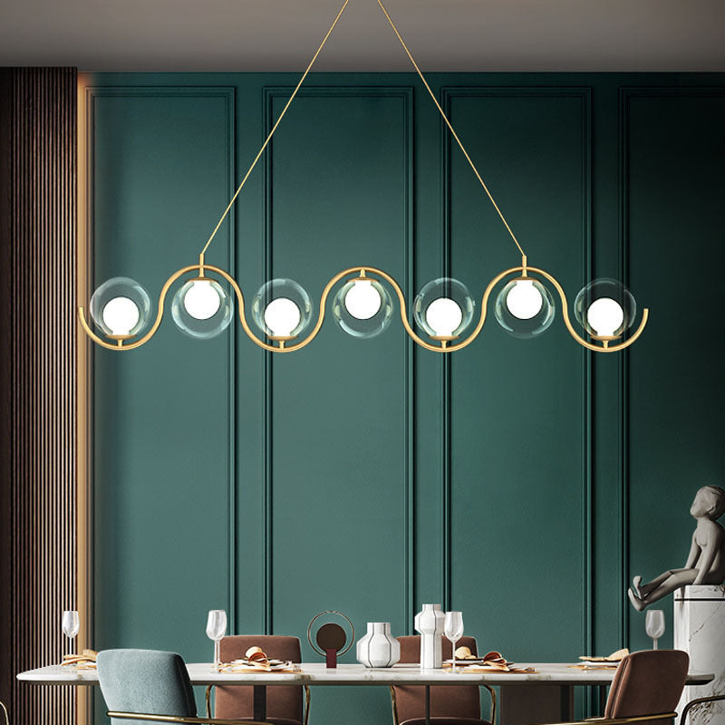 Modern Minimalist Iron & Glass Round Chandelier for Dining Room Island