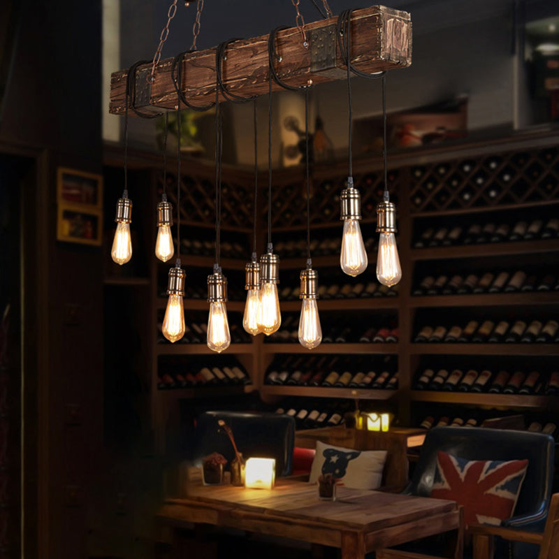 Rustic Vintage Wooden Iron 10-Light Adjustable Chandelier for Living Room
