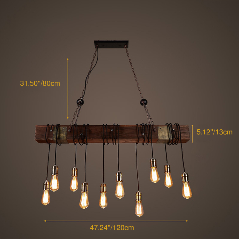 Rustic Vintage Wooden Iron 10-Light Adjustable Chandelier for Living Room