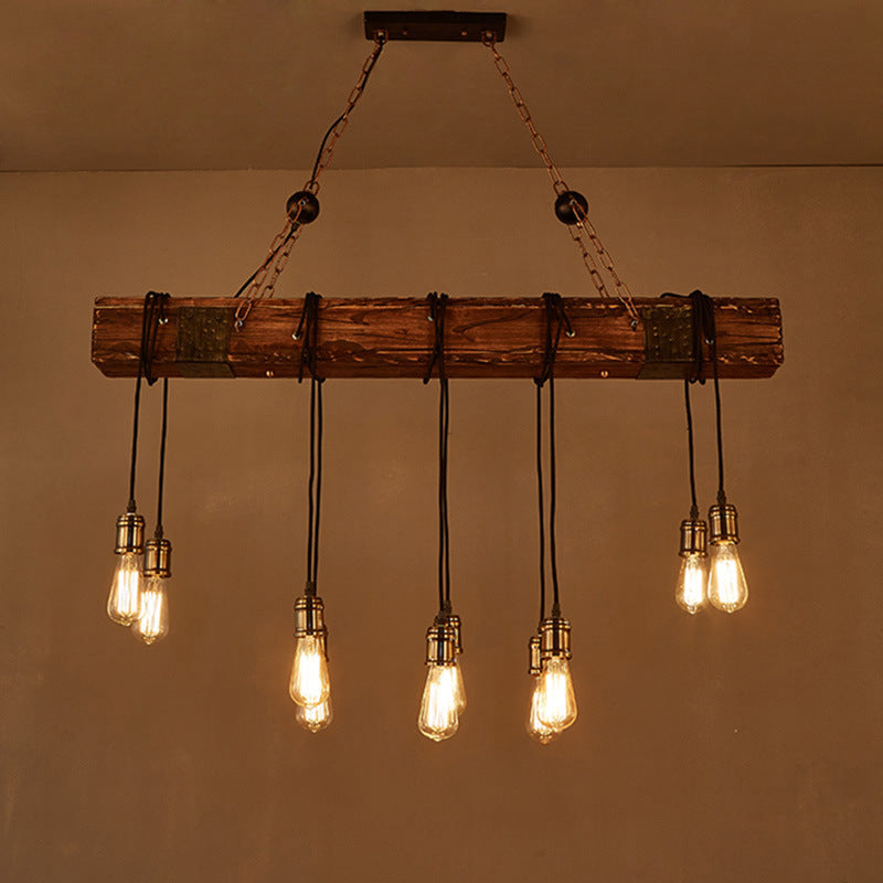 Rustic Vintage Wooden Iron 10-Light Adjustable Chandelier for Living Room