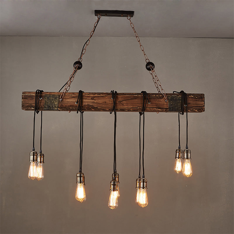 Rustic Vintage Wooden Iron 10-Light Adjustable Chandelier for Living Room