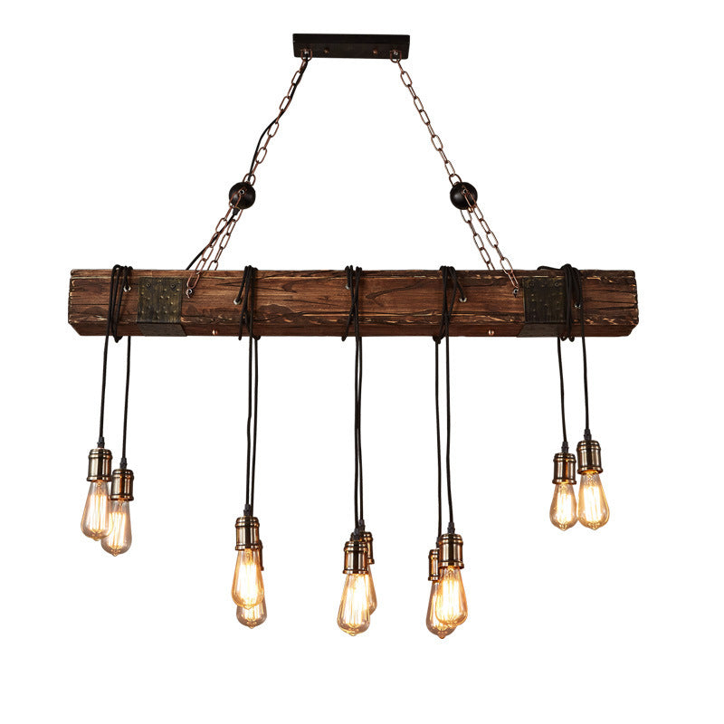 Rustic Vintage Wooden Iron 10-Light Adjustable Chandelier for Living Room