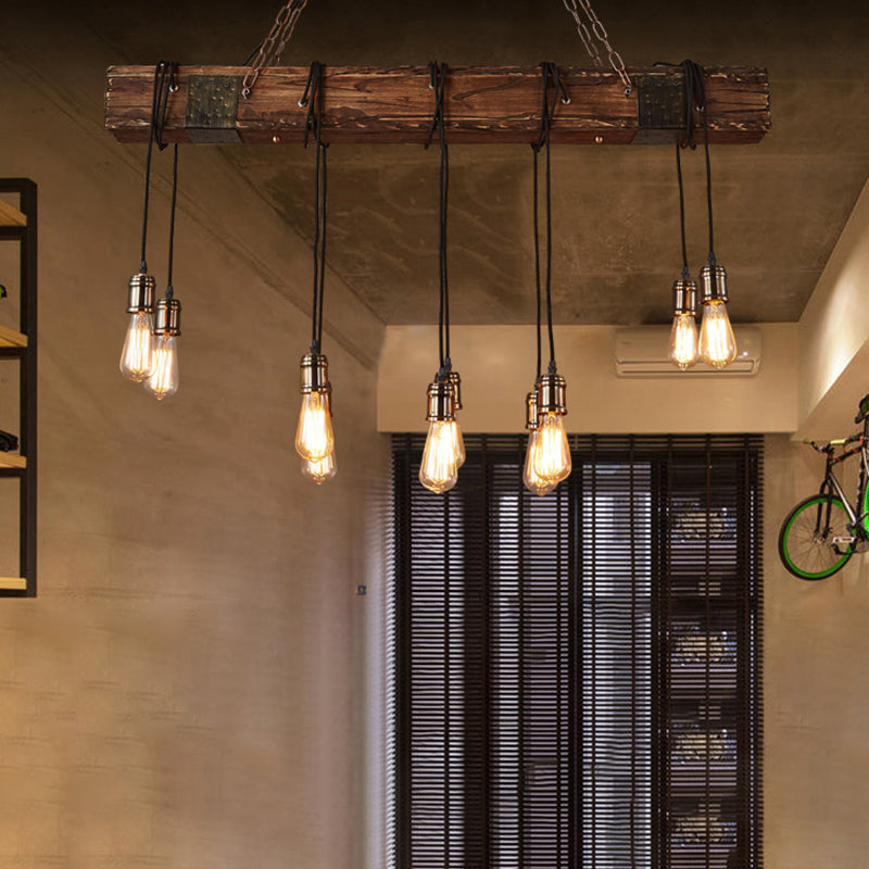 Rustic Vintage Wooden Iron 10-Light Adjustable Chandelier for Living Room