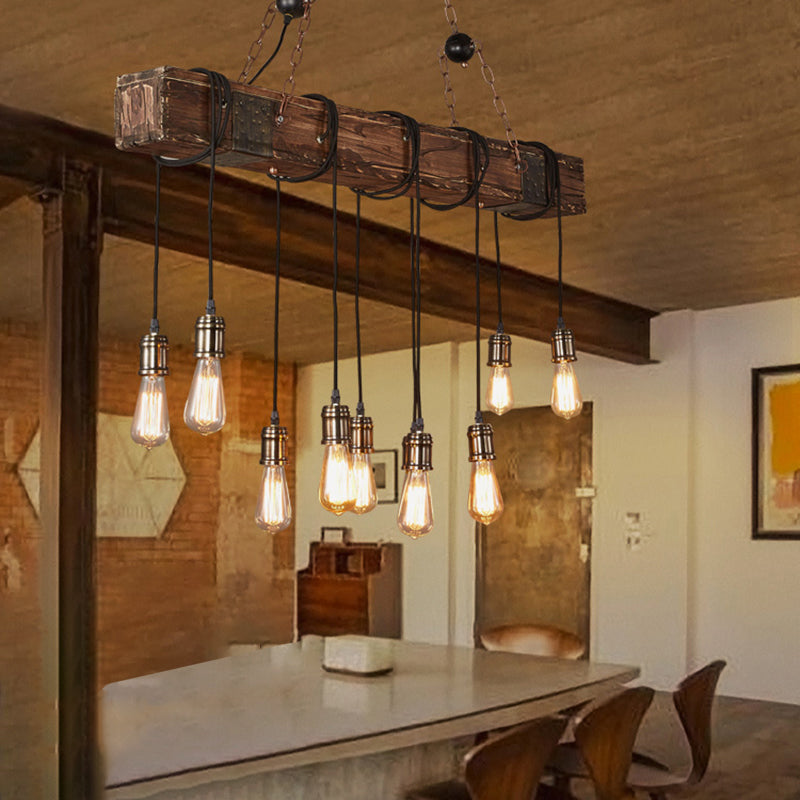 Rustic Vintage Wooden Iron 10-Light Adjustable Chandelier for Living Room