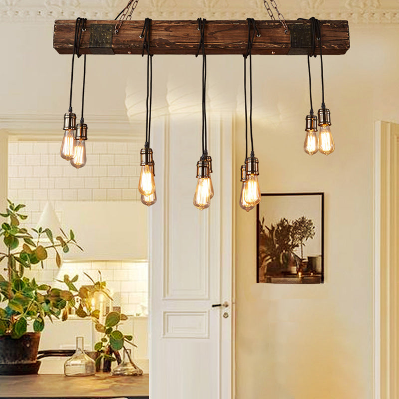 Rustic Vintage Wooden Iron 10-Light Adjustable Chandelier for Living Room