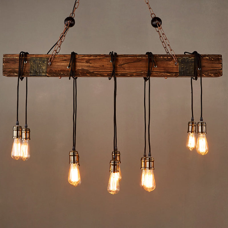 Rustic Vintage Wooden Iron 10-Light Adjustable Chandelier for Living Room