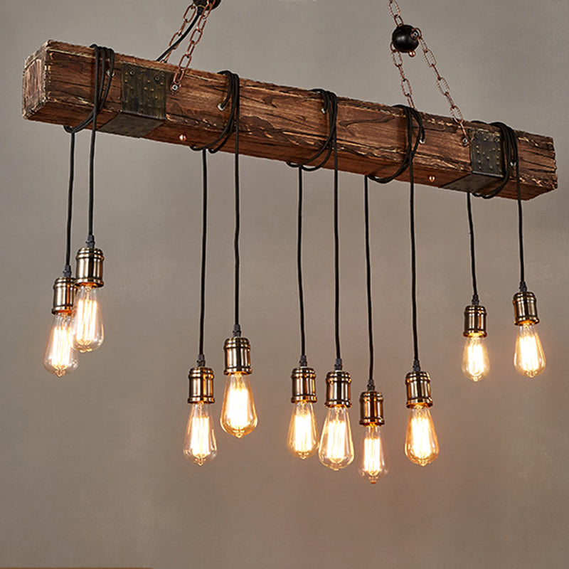 Rustic Vintage Wooden Iron 10-Light Adjustable Chandelier for Living Room