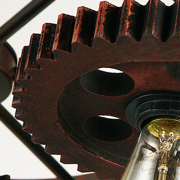 Rustic Brown Iron & Wood Circular Gear Chandelier for Restaurant Lighting