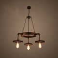 Rustic Brown Iron & Wood Circular Gear Chandelier for Restaurant Lighting