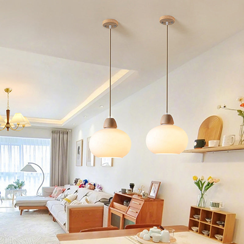 Elegant Japanese Wood & Glass Oval Chandelier for Dining & Living Room