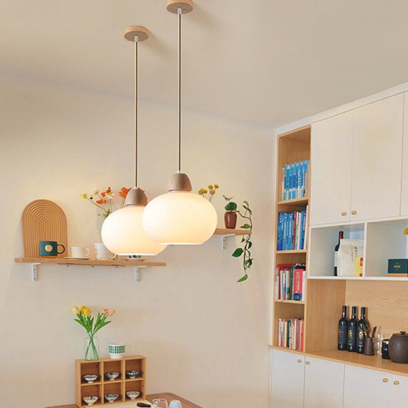 Elegant Japanese Wood & Glass Oval Chandelier for Dining & Living Room