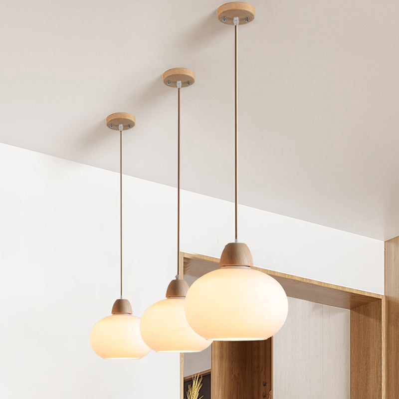 Elegant Japanese Wood & Glass Oval Chandelier for Dining & Living Room