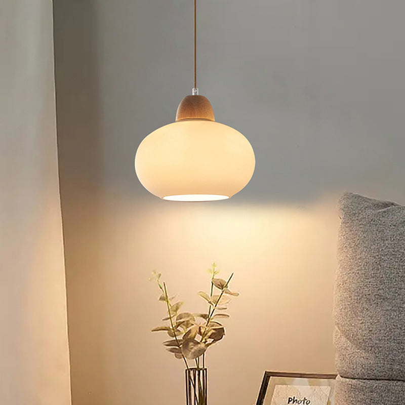 Elegant Japanese Wood & Glass Oval Chandelier for Dining & Living Room
