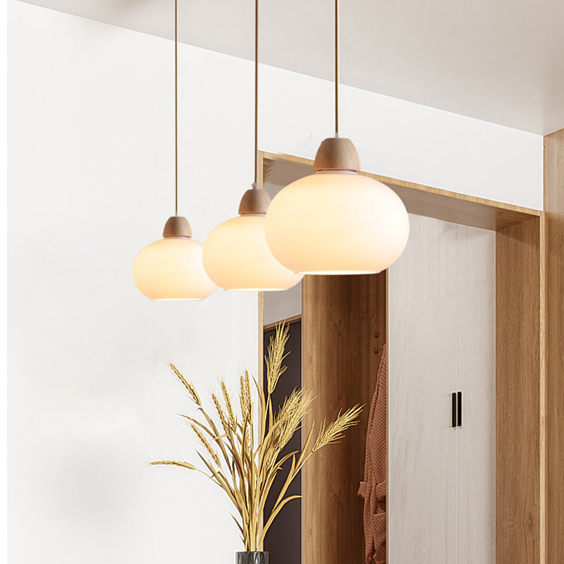 Elegant Japanese Wood & Glass Oval Chandelier for Dining & Living Room