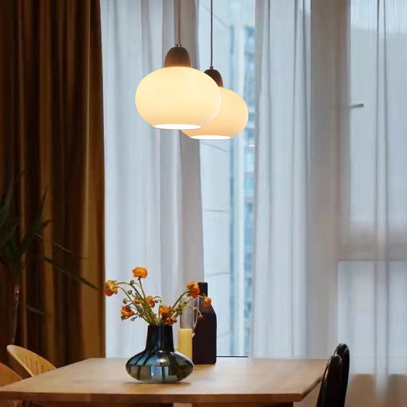 Elegant Japanese Wood & Glass Oval Chandelier for Dining & Living Room