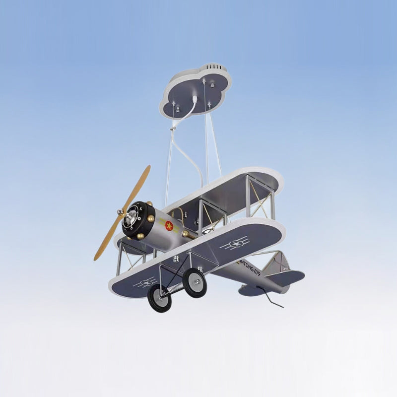 Modern Blue Iron & Acrylic Airplane LED Chandelier for Kids' Bedroom