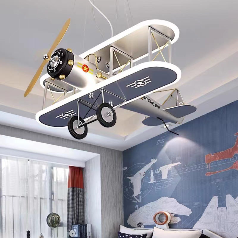 Modern Blue Iron & Acrylic Airplane LED Chandelier for Kids' Bedroom